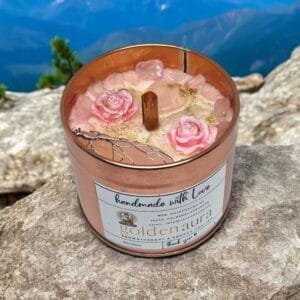Pure Heart Candle with Rose Quartz & Clear Quartz - Intention: Self Love - Image 2
