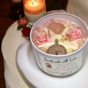 Pure Heart Candle with Rose Quartz & Clear Quartz - Intention: Self Love - Image 4